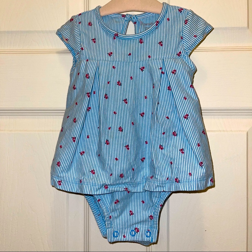 Carter’s Baby Girl’s Blue & White Striped Floral Onesie Snap Dress 12 Months